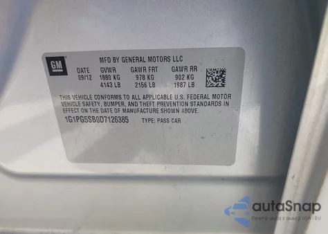 2013 Chevrolet Cruze Ltz z USA, uszkodzony, nr VIN 1G1PG5SB0D7126385